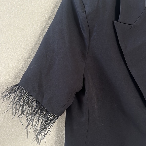 AEL Amy Enjoy Life Black One Button Blazer Feather Sleeve Mini Dress Size Small - Picture 6 of 14